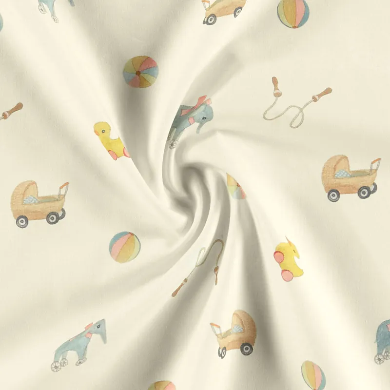 100 % gewebte Baumwolle, ungebleicht mit Vintage-Spielzeug Ab Werk