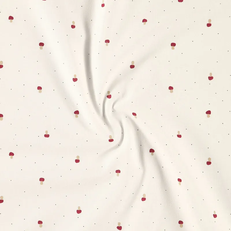 100 % gewebte Bio-Baumwolle, weiß mit Pilzen Exklusiv