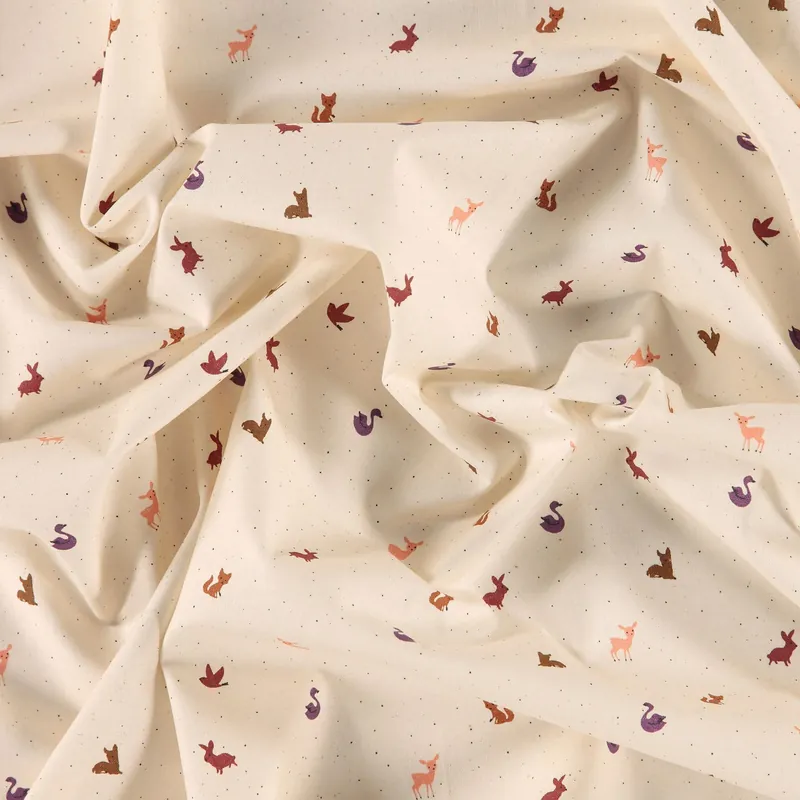 100 % gewebte Bio-Baumwolle, natur mit Punkten und Tieren Super-Preis